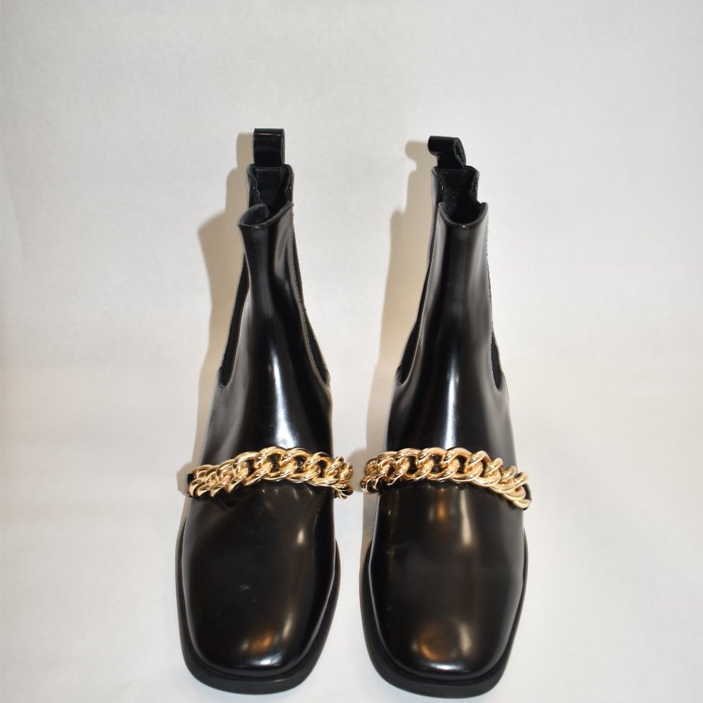 $250 Jeffrey Campbell Emrys Chelsea Boot Square Glossy Gold Chain 8 (Tb26) View 3